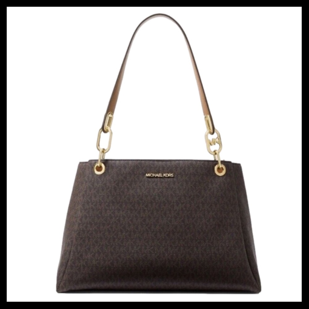 MICHAEL KORS Large Logo Shoulder Bag Color: Brown MK Logo - Picture 3 of 10